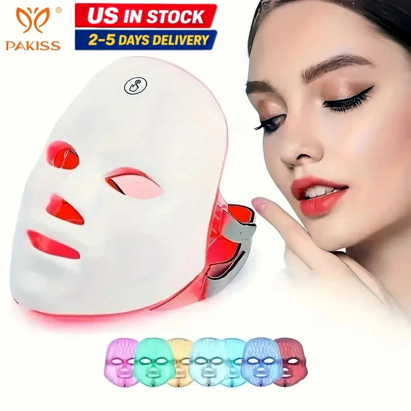 PAKISS 7 Colors Red LED Beauty Mask for Face Skin Care with Photon Therapy Home Use Facial Light Therapy